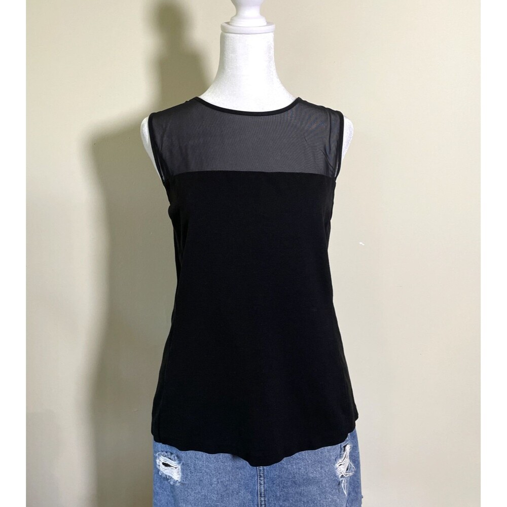 Lauren Ralph Lauren Women's Mesh Sleeveless Top Sz Large Black Casual Minimalist
